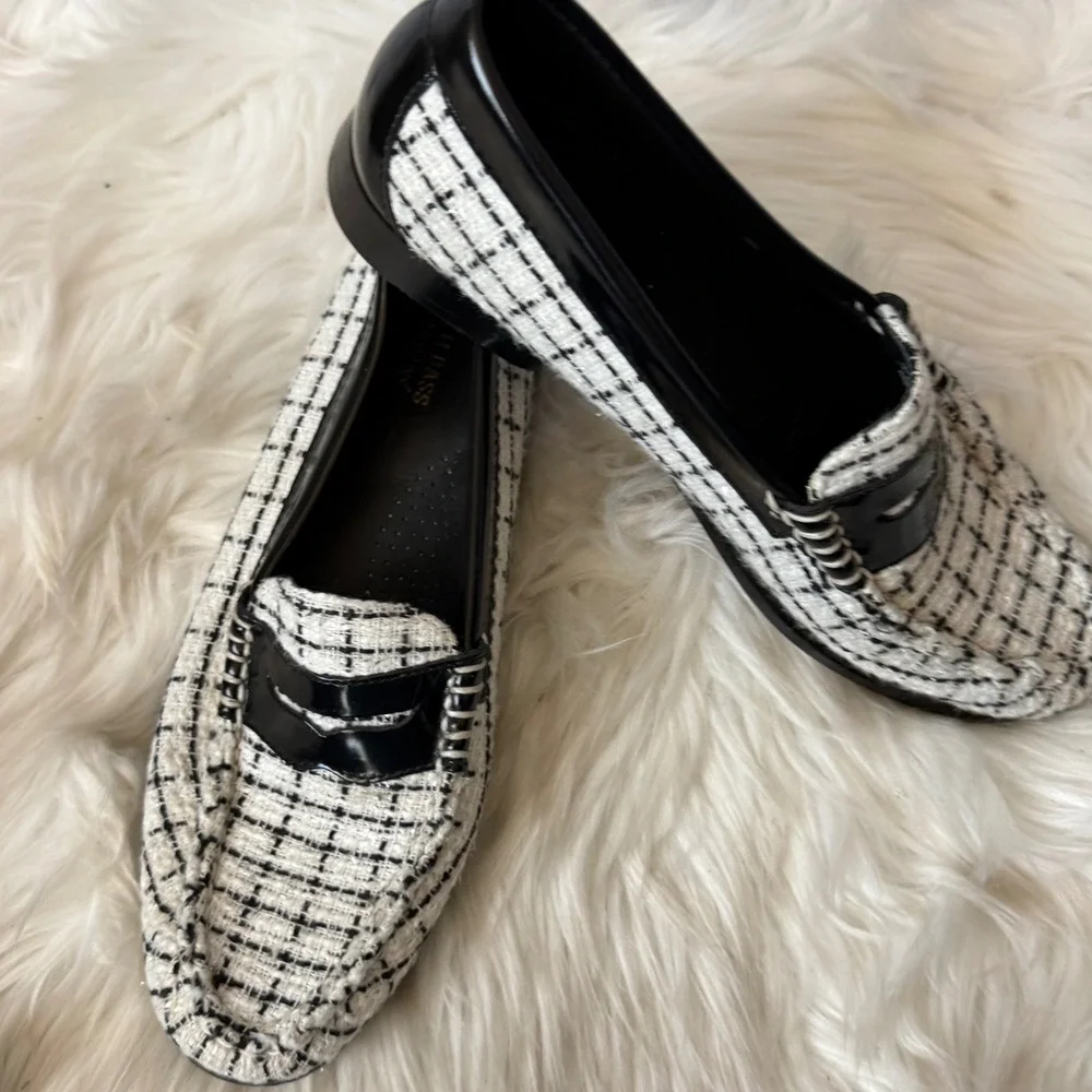 GH Bass Whitney Weejun Loafers Black White Tweed Penny Loafer BAX3W015 Womens 9M